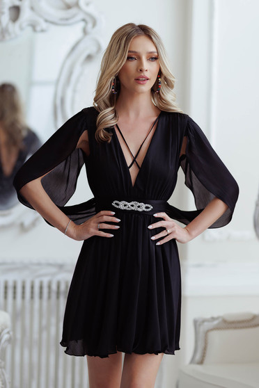 Online Dresses, Black dress from veil fabric cloche with embellished accessories - StarShinerS.com