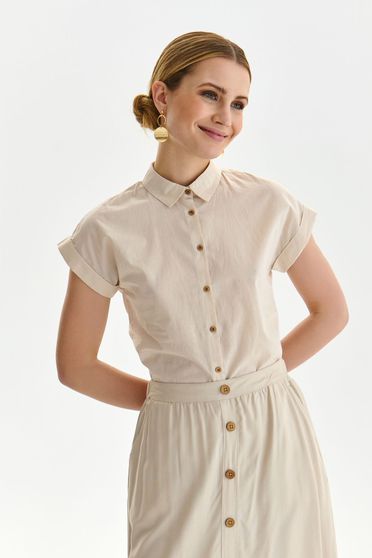 Cotton shirts, Beige women`s shirt cotton loose fit short sleeves - StarShinerS.com