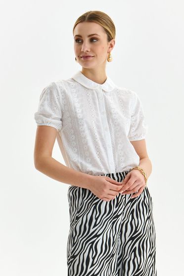 Cotton shirts, White women`s shirt cotton loose fit short sleeves - StarShinerS.com