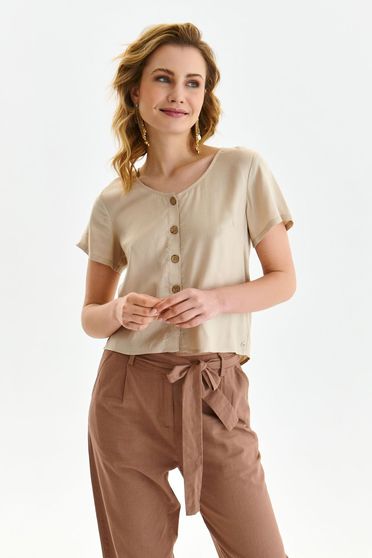 Casual Blouses, Beige women`s blouse loose fit thin fabric with button accessories - StarShinerS.com