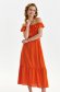 Orange dress thin fabric midi cloche with elastic waist naked shoulders 2 - StarShinerS.com