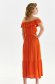 Rochie din material subtire portocalie midi in clos cu elastic in talie si umeri goi - Top Secret 3 - StarShinerS.ro
