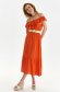 Orange dress thin fabric midi cloche with elastic waist naked shoulders 4 - StarShinerS.com
