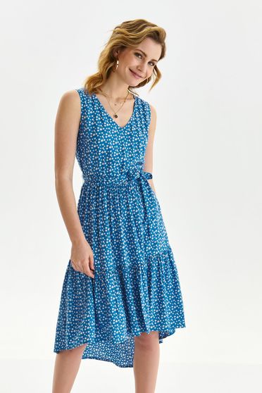 Blue dress asymmetrical cloche thin fabric with v-neckline