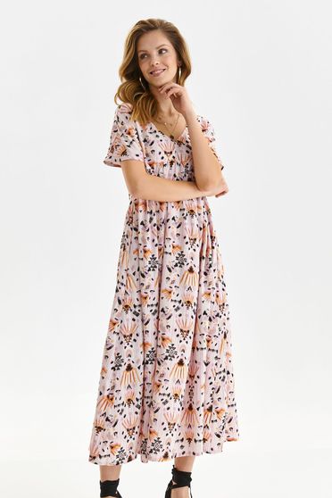 Thin material dresses, Peach dress thin fabric midi cloche lateral pockets with v-neckline - StarShinerS.com
