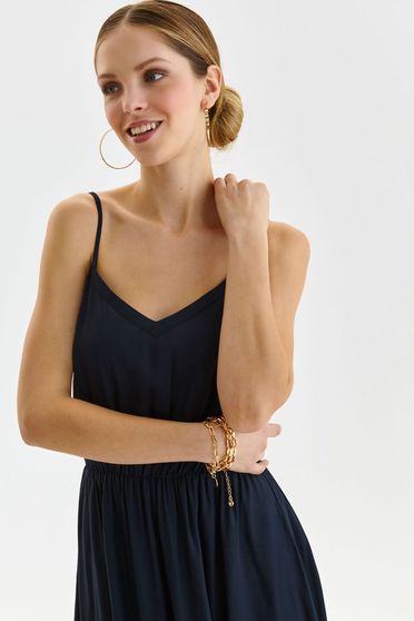 Thin material dresses, Dark blue dress thin fabric cloche with elastic waist adjustable straps midi - StarShinerS.com