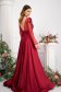 Long cherry taffeta dress with a V-neckline at the back and lace applications 2 - StarShinerS.com
