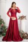 Long cherry taffeta dress with a V-neckline at the back and lace applications 5 - StarShinerS.com