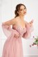 Rochie din tul roz lunga in clos cu maneci bufante detasabile si aplicatii cu dantela si pietre 3 - StarShinerS.ro