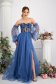 Blue dress from tulle long cloche with puffed sleeves lace and crystal embellished details 1 - StarShinerS.com