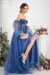 Blue dress from tulle long cloche with puffed sleeves lace and crystal embellished details 5 - StarShinerS.com