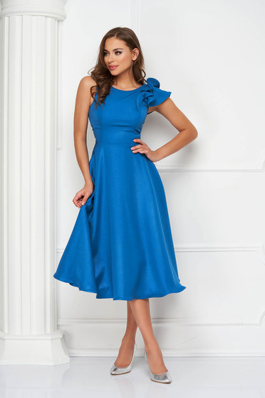 Cocktail dresses - Page 2, Blue dress cloche elastic cloth with ruffled sleeves - StarShinerS - StarShinerS.com