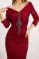 Burgundy dress lycra pencil frontal slit with embellished accessories 6 - StarShinerS.com