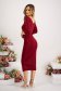 Burgundy dress lycra pencil frontal slit with embellished accessories 4 - StarShinerS.com