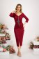 Burgundy dress lycra pencil frontal slit with embellished accessories 3 - StarShinerS.com
