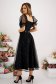 Black midi tulle dress with embroidered details and glitter applications, flared with belt type accessory 4 - StarShinerS.com