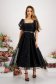 Black midi tulle dress with embroidered details and glitter applications, flared with belt type accessory 3 - StarShinerS.com