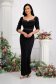 Black dress lycra long wrap around high shoulders accessorized with belt with crystal embellished details 1 - StarShinerS.com