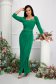 Green dress lycra long wrap around high shoulders accessorized with belt with crystal embellished details 1 - StarShinerS.com