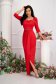 Red dress lycra long wrap around high shoulders accessorized with belt with crystal embellished details 5 - StarShinerS.com