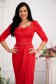 Red dress lycra long wrap around high shoulders accessorized with belt with crystal embellished details 2 - StarShinerS.com