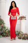 Red dress lycra long wrap around high shoulders accessorized with belt with crystal embellished details 4 - StarShinerS.com
