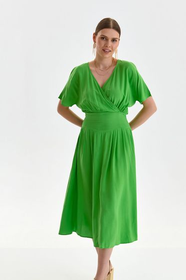 Green dress midi cloche with elastic waist light material wrap over front