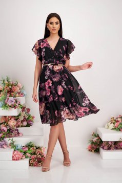 Midi Veil Dress in A-Line with Waist Elastic and Belt Accessory - StarShinerS