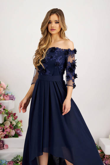 - StarShinerS dark blue asymmetrical cloche dress laced from veil fabric