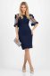 Navy blue elastic fabric pencil dress with handmade details and lace sleeves - StarShinerS 4 - StarShinerS.com