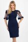 Navy blue elastic fabric pencil dress with handmade details and lace sleeves - StarShinerS 1 - StarShinerS.com