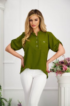 Khaki women`s blouse loose fit from veil fabric wrinkled texture