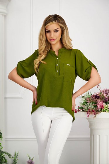 Casual Blouses, Khaki women`s blouse loose fit from veil fabric wrinkled texture - StarShinerS.com