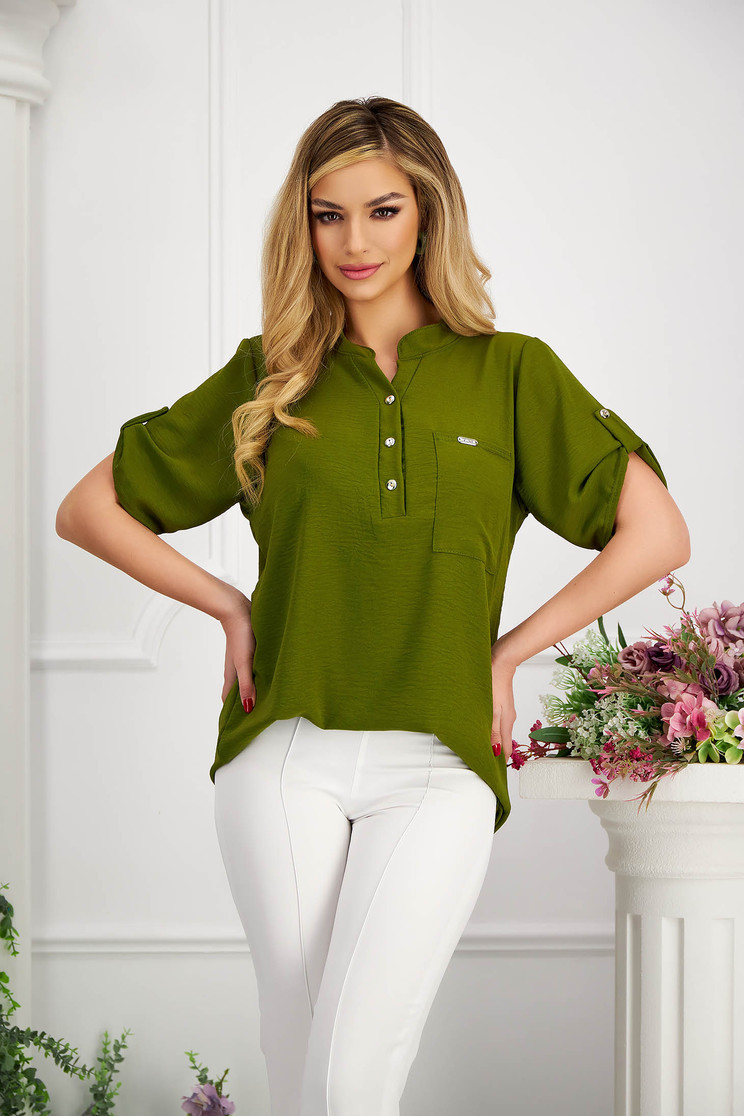 Office Blouses, Khaki women`s blouse loose fit from veil fabric wrinkled texture - StarShinerS.com