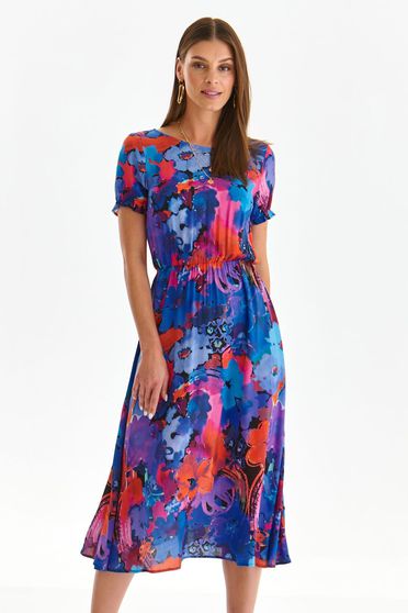 Dress midi cloche with elastic waist thin fabric with floral print