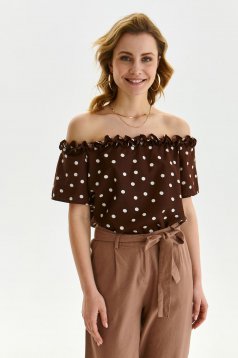 Brown women`s blouse thin fabric loose fit elastic cleavage