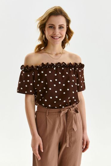 Brown women`s blouse thin fabric loose fit elastic cleavage
