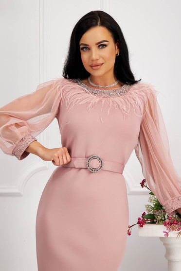 Plus Size Dresses, Powder pink dress short cut pencil with pearls - StarShinerS.com