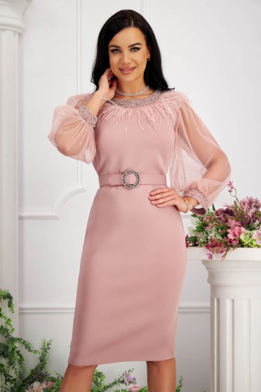 Short dresses, Powder pink dress short cut pencil with pearls - StarShinerS.com