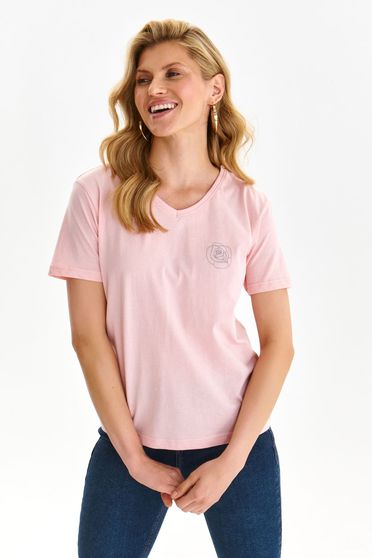 Pink t-shirt cotton loose fit with v-neckline