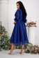 Blue dress organza midi cloche accessorized with belt with puffed sleeves 4 - StarShinerS.com