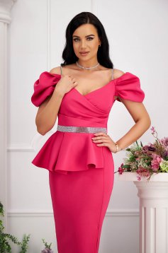 Pink dress midi pencil with frilled waist with bright details