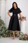 Black dress midi cloche lateral pockets with puffed sleeves strass 3 - StarShinerS.com