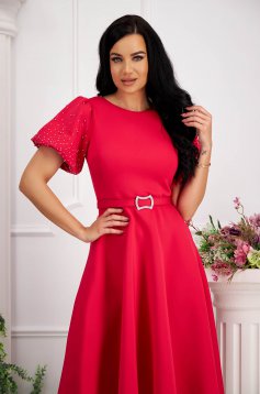 Fuchsia dress midi cloche lateral pockets with puffed sleeves strass