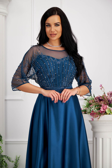 Luxurious dresses, Petrol blue dress midi cloche taffeta laced strass - StarShinerS.com