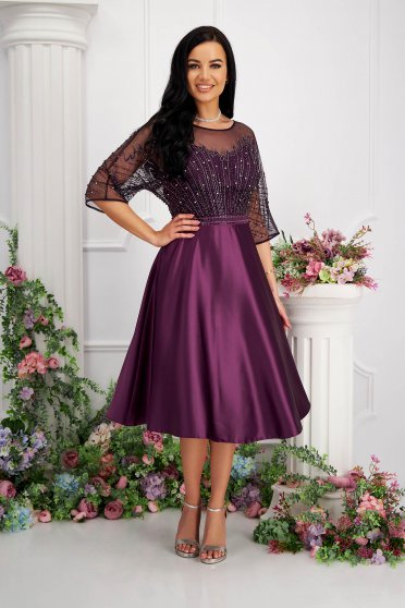 Luxurious dresses, Purple dress midi cloche taffeta laced strass - StarShinerS.com