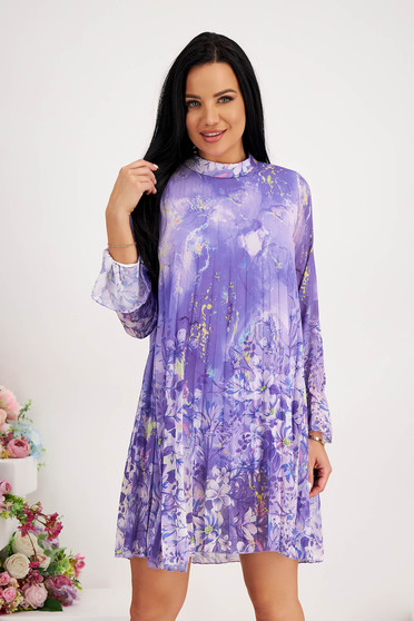 Loose dresses, Dress from veil fabric pleated short cut loose fit with floral print - StarShinerS.com