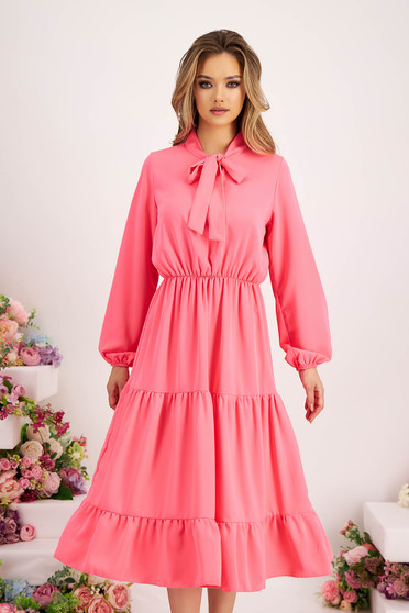 Long sleeve dresses, Pink dress light material midi cloche with elastic waist - StarShinerS.com