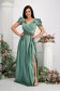Green dress taffeta long cloche wrap over front with raised flowers 4 - StarShinerS.com
