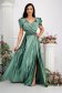 Green dress taffeta long cloche wrap over front with raised flowers 5 - StarShinerS.com